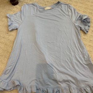 blue ruffle hem top